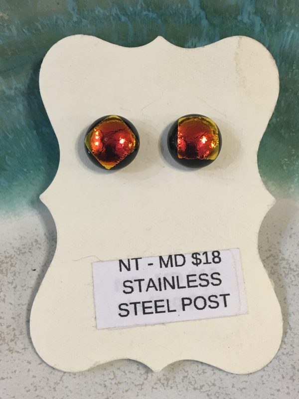 Dichroic Glass Post Earrings – Small Red